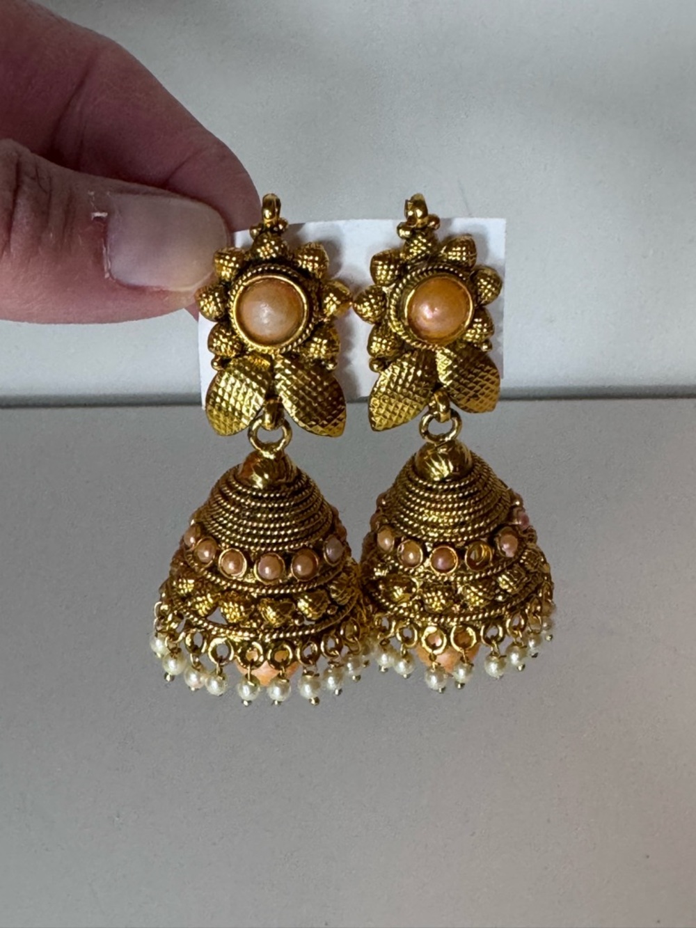 Gold-Tone Peach Jhumka Earrings - Women Jewelry